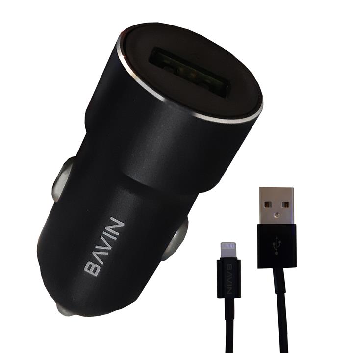 شارژر فندکی باوین مدل PC379 به همراه کابل تبدیل لایتینگ Bavin PC379 Car Charger With Lighting cable